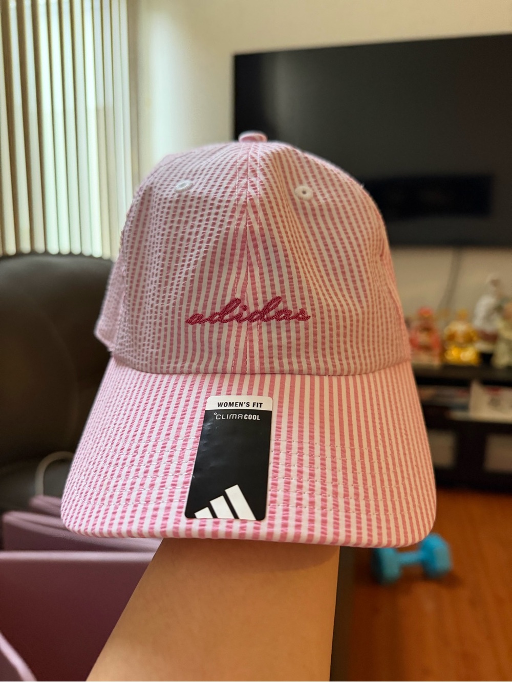 adidas Pink Seersucker Kids Baseball Cap